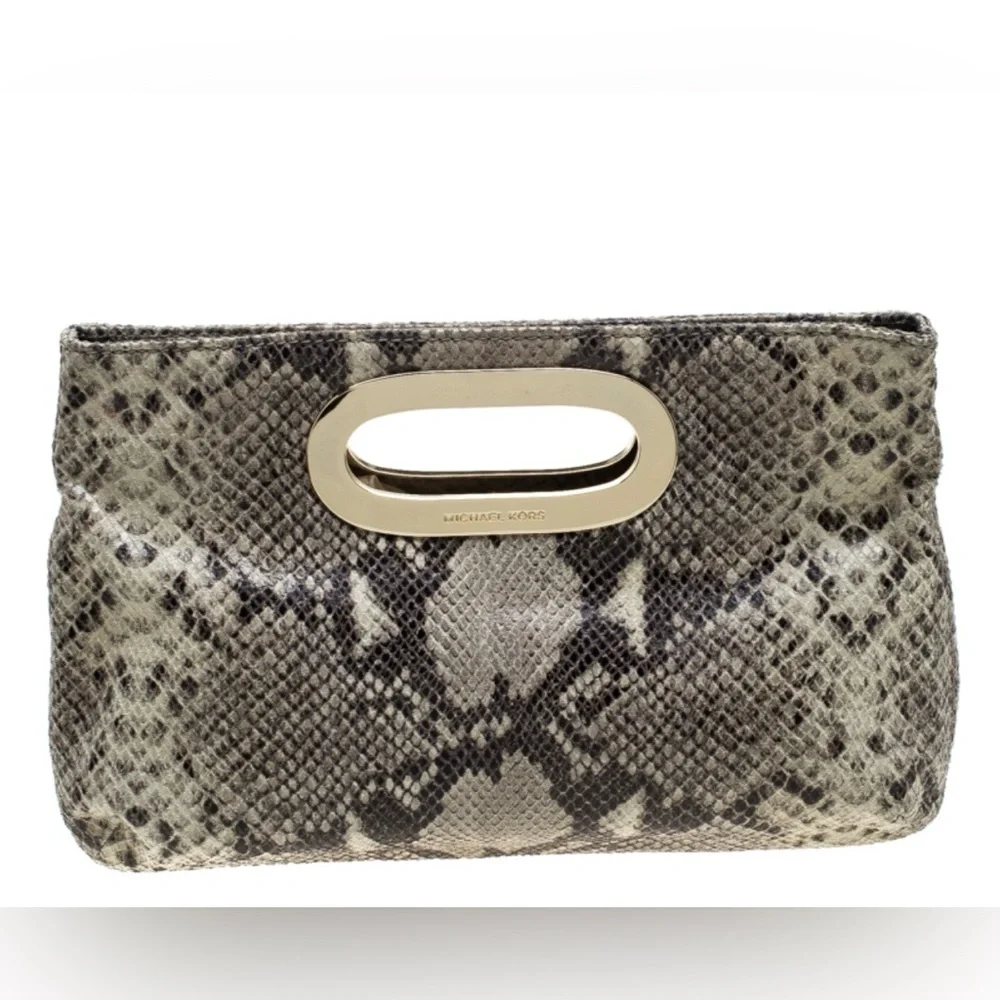 Michael Kors Python Embossed Leather Clutch - Picture 2 of 9